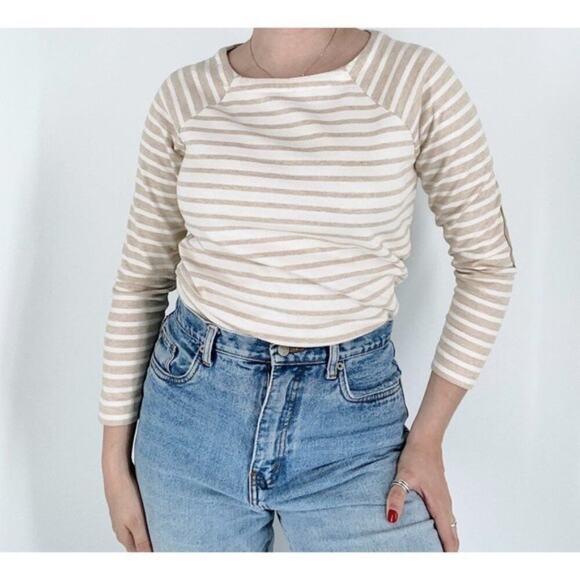 Vineyard Vines Tops - Vineyard Vines Tan & Cream Heather Suede Elbow Stripe Top Size XXS